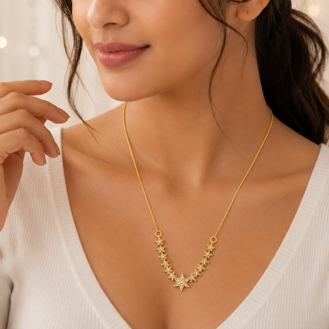 Celestial Cascade Crystal Star Necklace